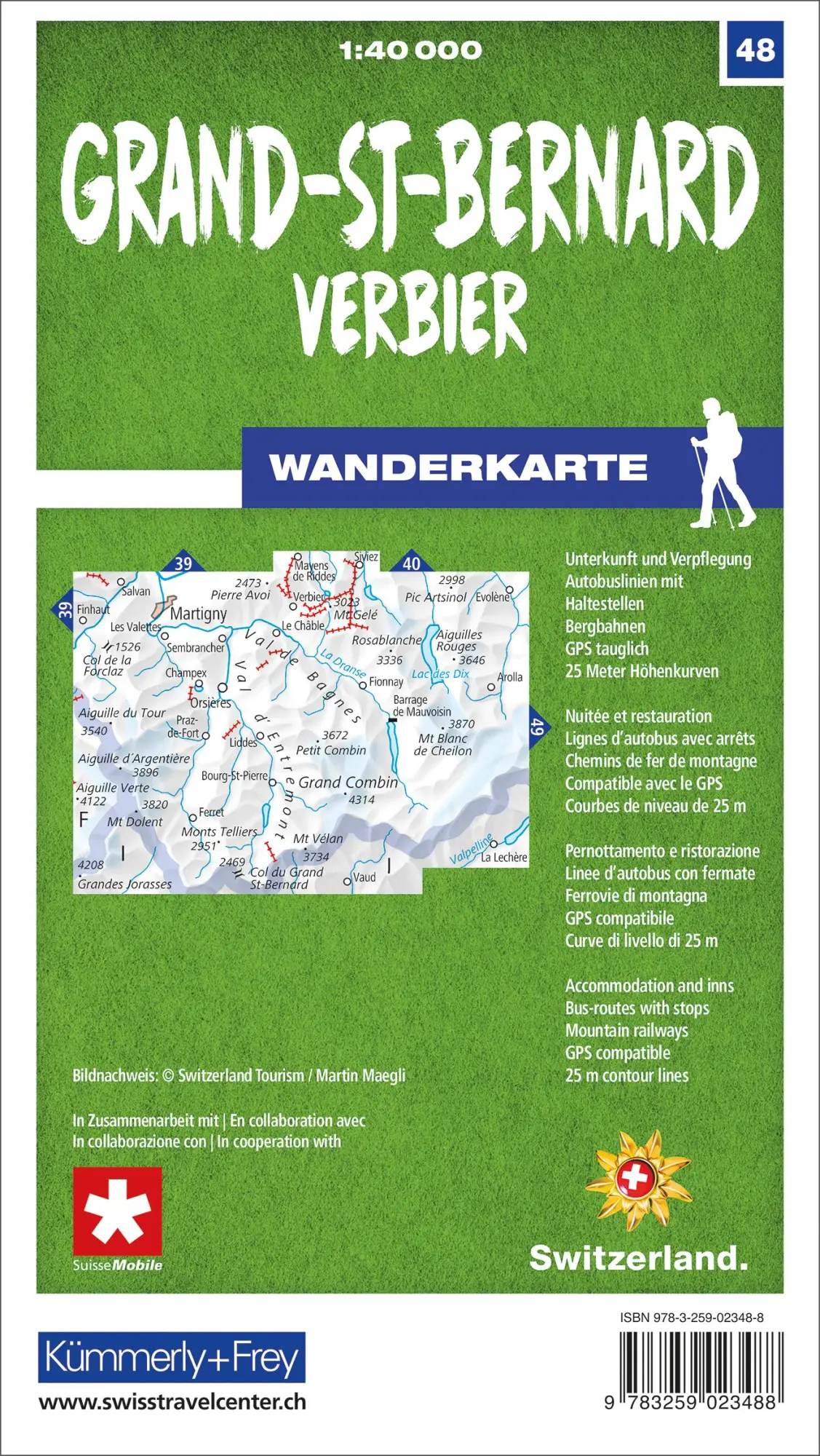 Rückseite: 9783259023488 | Grand-St-Bernard Verbier Nr. 48 Wanderkarte 1:40 000 | AG | Deutsch