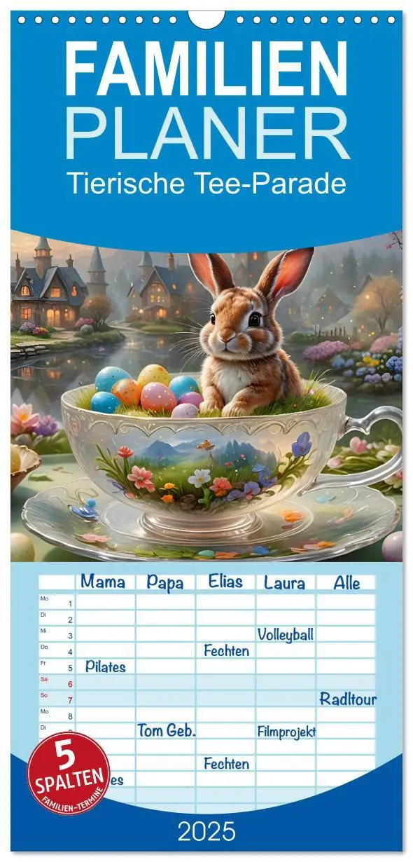 Cover: 9783457193488 | Familienplaner 2025 - Tierische Tee-Parade mit 5 Spalten...