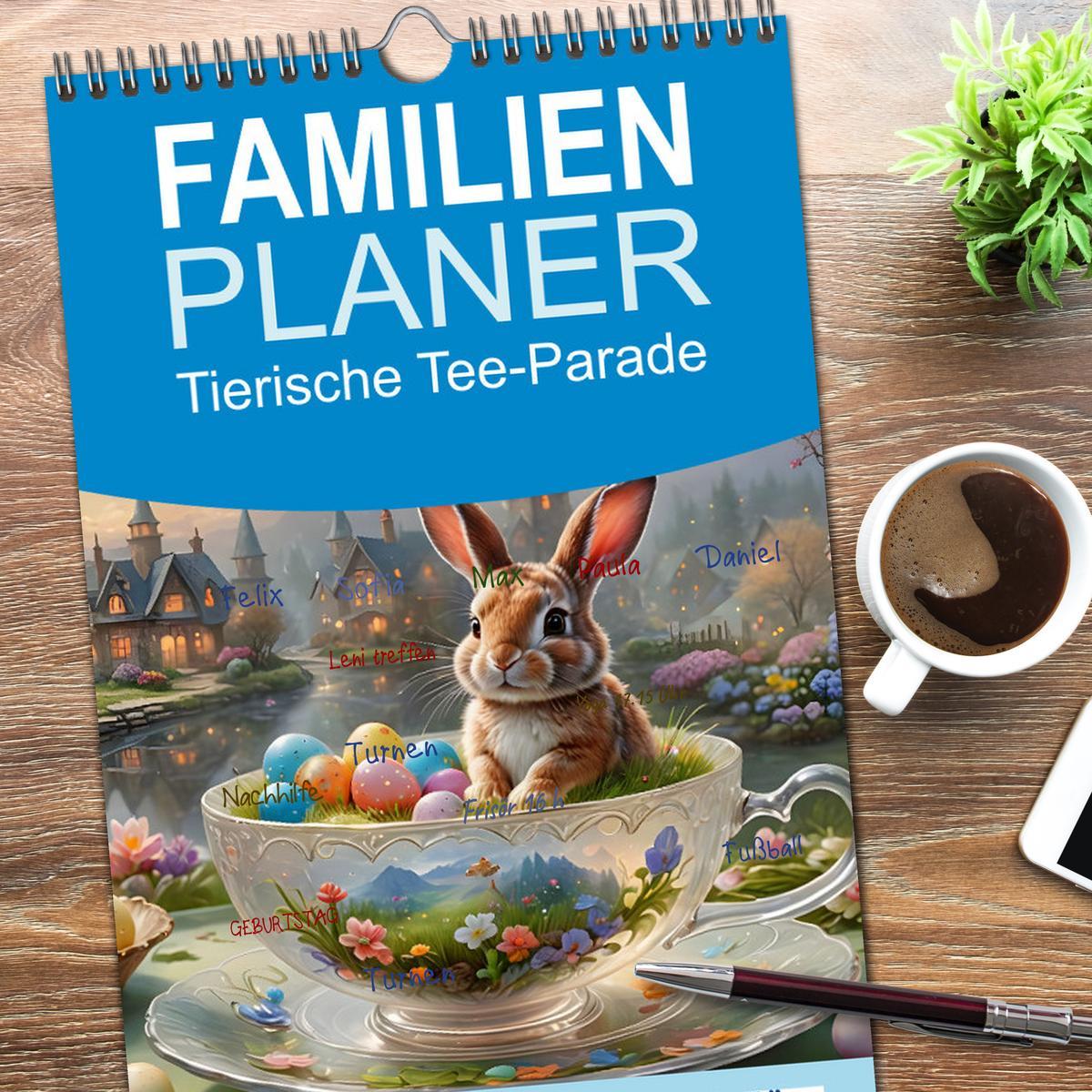 Bild: 9783457193488 | Familienplaner 2025 - Tierische Tee-Parade mit 5 Spalten...
