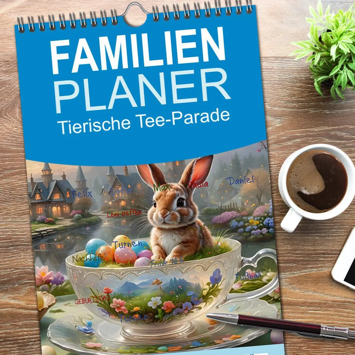 Bild: 9783457193488 | Familienplaner 2025 - Tierische Tee-Parade mit 5 Spalten...
