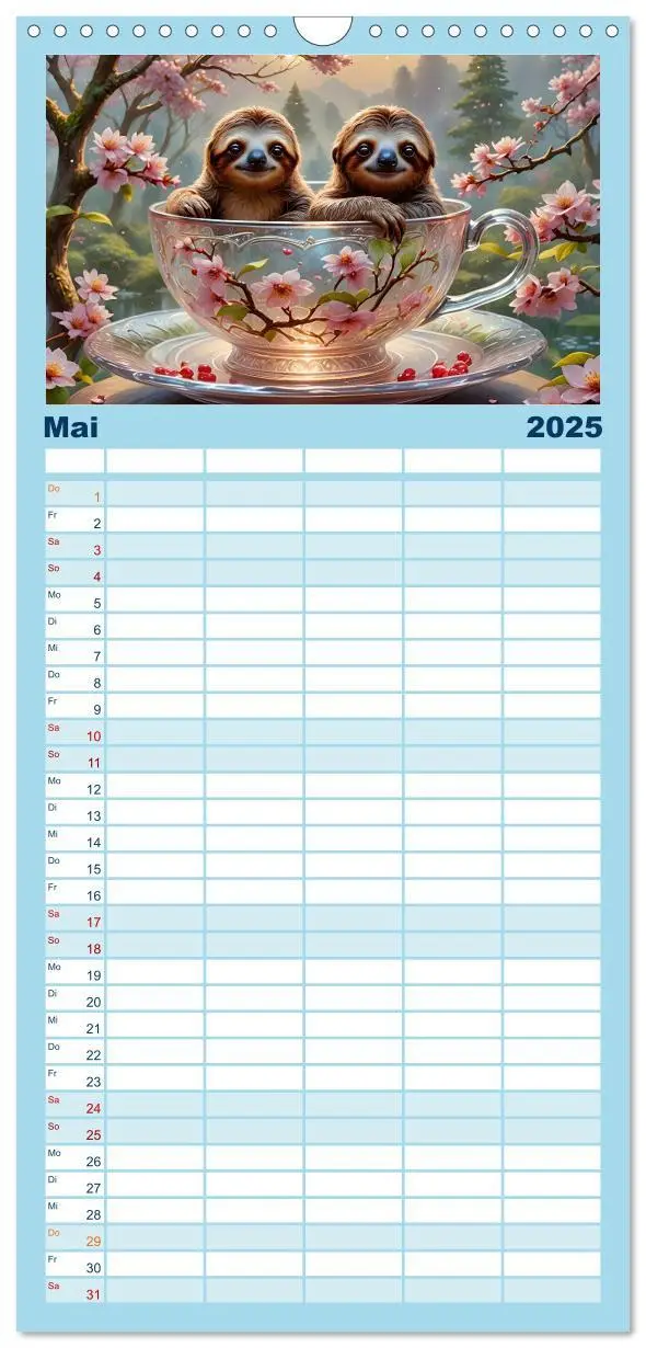 Bild: 9783457193488 | Familienplaner 2025 - Tierische Tee-Parade mit 5 Spalten...