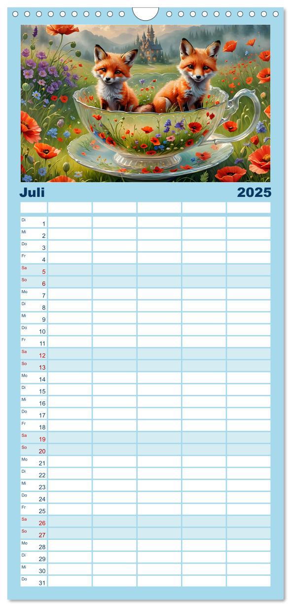 Bild: 9783457193488 | Familienplaner 2025 - Tierische Tee-Parade mit 5 Spalten...