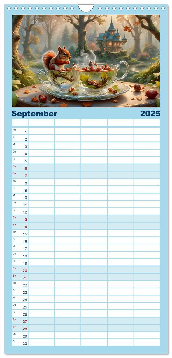 Bild: 9783457193488 | Familienplaner 2025 - Tierische Tee-Parade mit 5 Spalten...