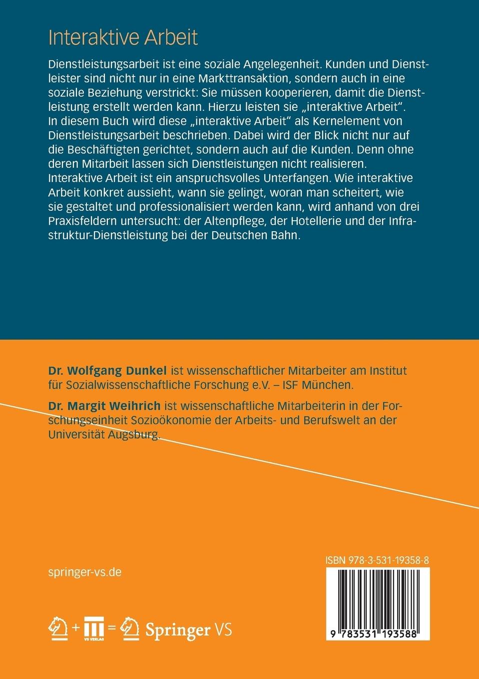 Rückseite: 9783531193588 | Interaktive Arbeit | Margit Weihrich (u. a.) | Taschenbuch | xiii