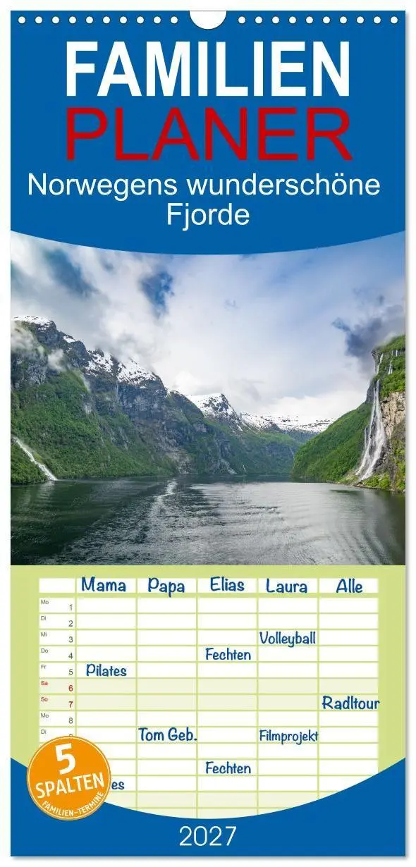 Cover: 9783594323588 | Familienplaner 2027 - Norwegens wunderschöne Fjorde mit 5 Spalten...