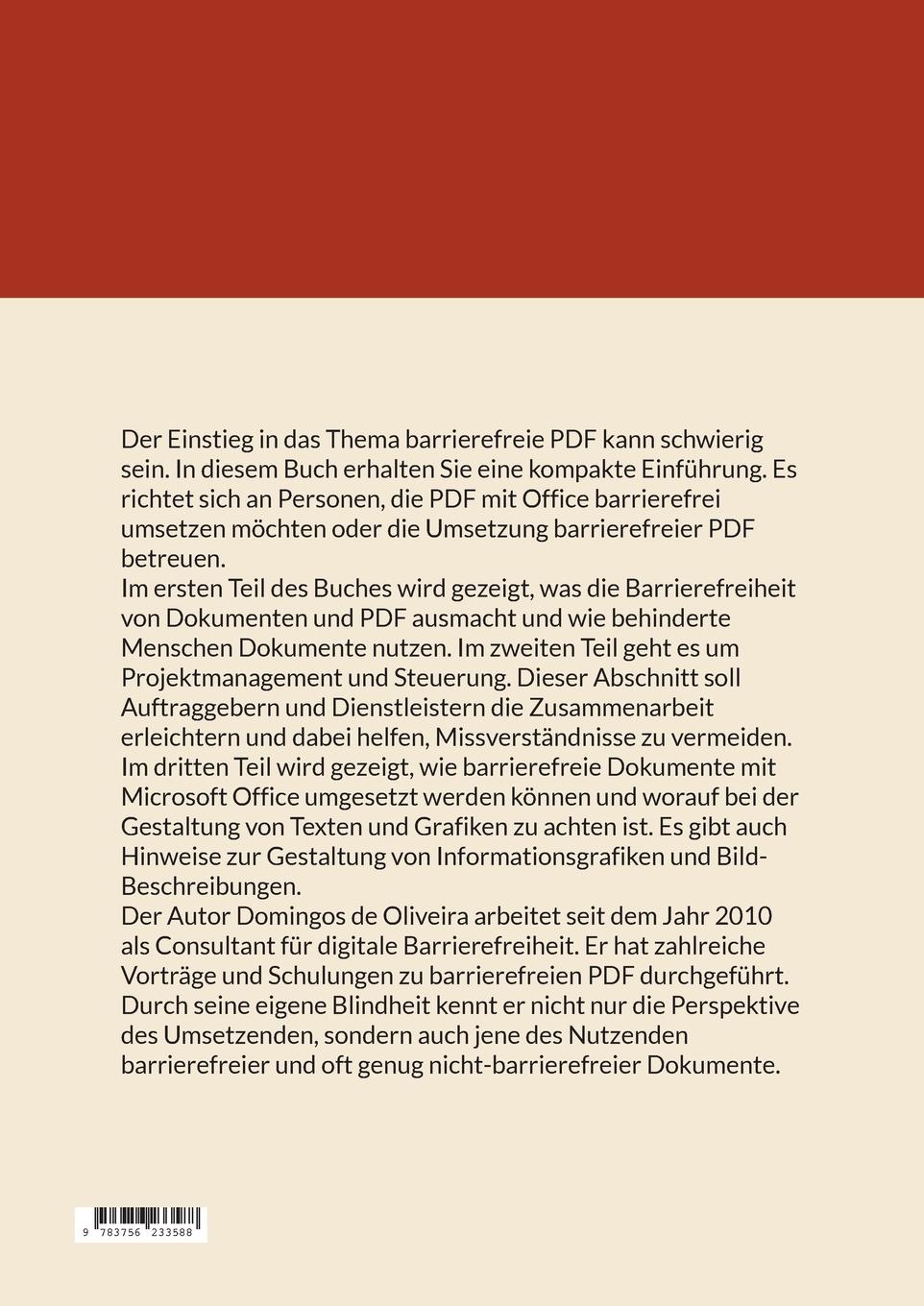 Rückseite: 9783756233588 | Barrierefreie Dokumente und PDF | Domingos de Oliveira | Taschenbuch