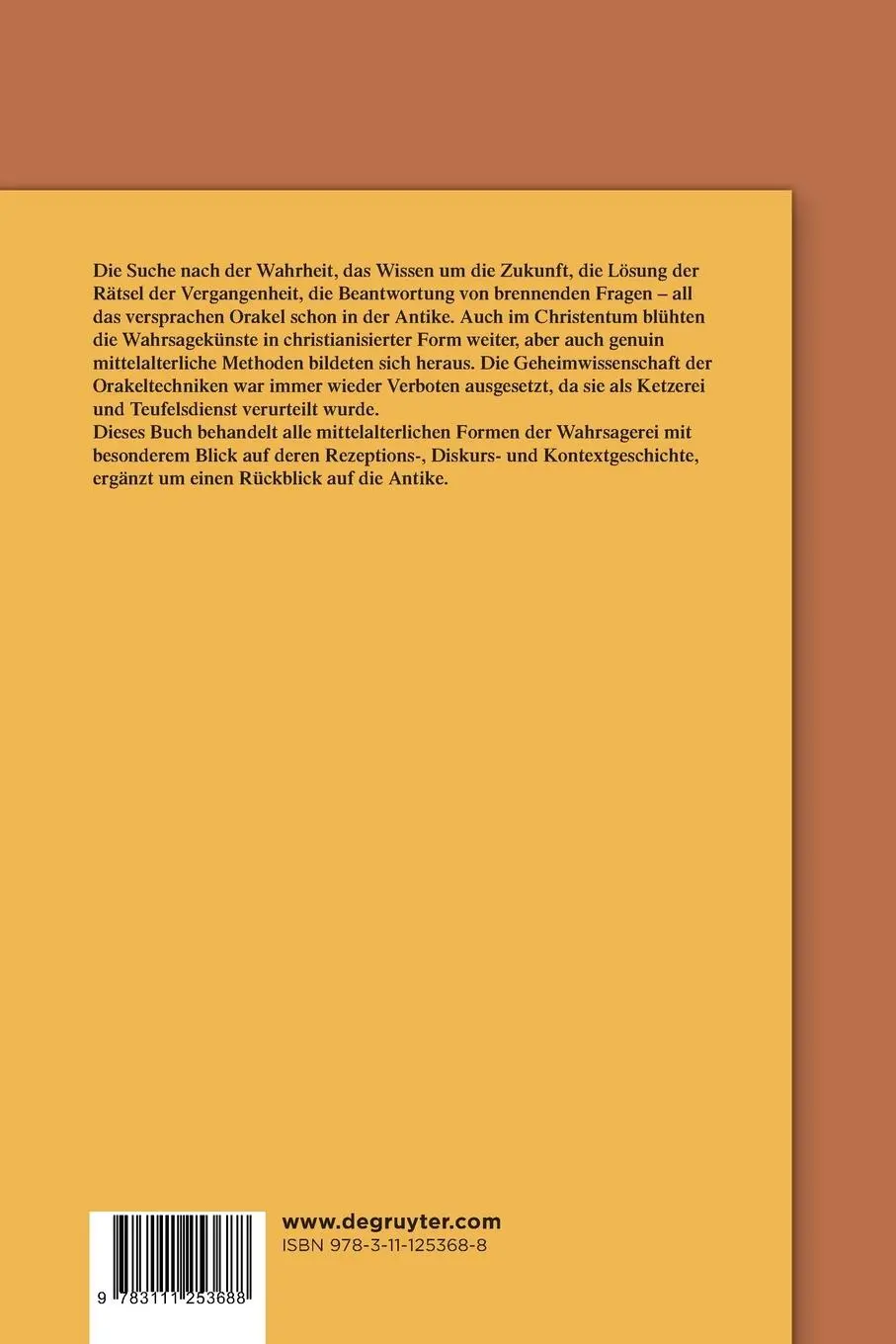 Rückseite: 9783111253688 | Kulturgeschichte der mittelalterlichen Wahrsagerei | Tuczay | Buch | X