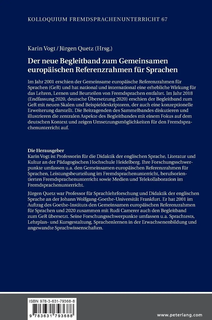 Rückseite: 9783631793688 | Der neue Begleitband zum Gemeinsamen europäischen Referenzrahmen...