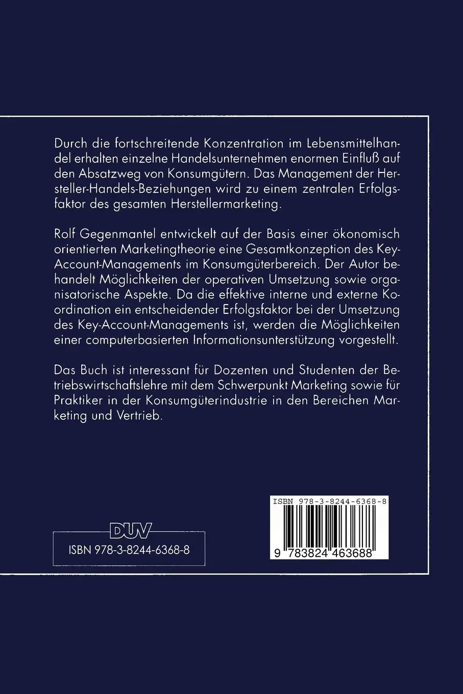 Rückseite: 9783824463688 | Key-Account-Management in der Konsumgüterindustrie | Rolf Gegenmantel