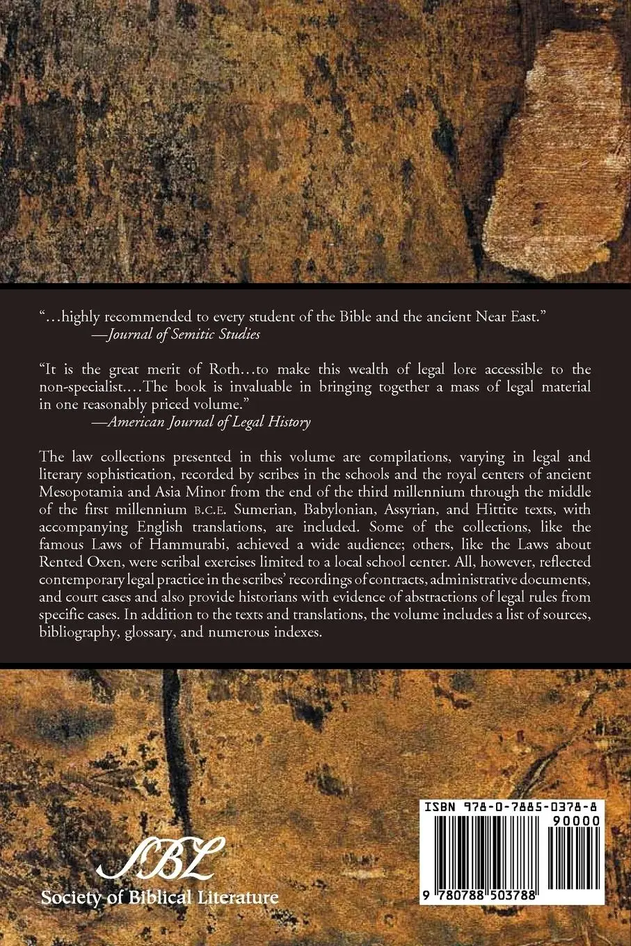 Rückseite: 9780788503788 | Law Collections from Mesopotamia and Asia Minor | Taschenbuch | 1997