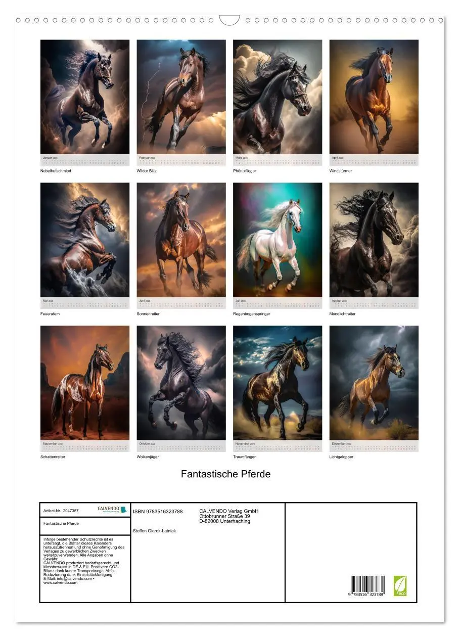 Bild: 9783516323788 | Fantastische Pferde (Wandkalender 2026 DIN A2 hoch), CALVENDO...