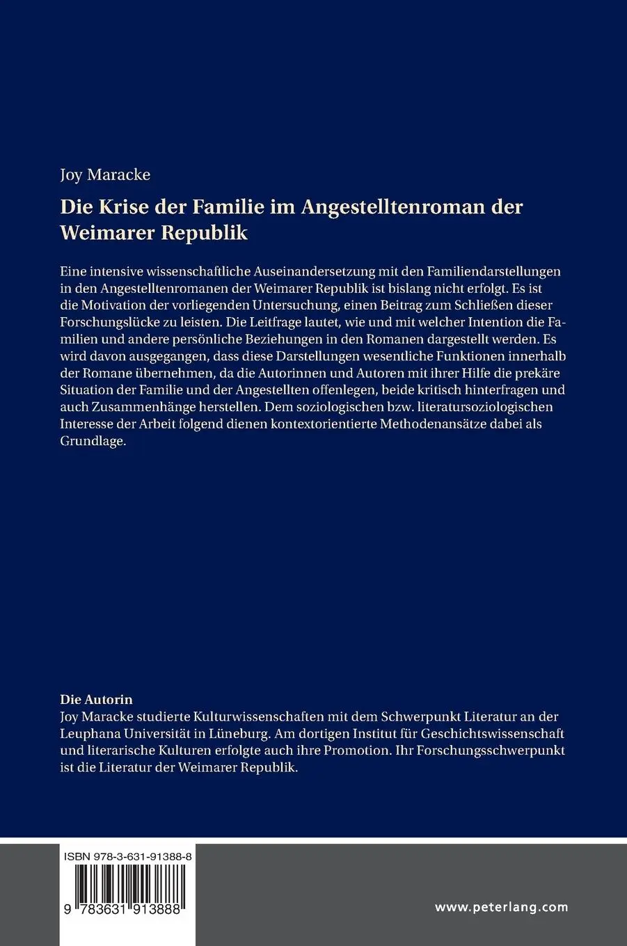 Rückseite: 9783631913888 | Die Krise der Familie im Angestelltenroman der Weimarer Republik