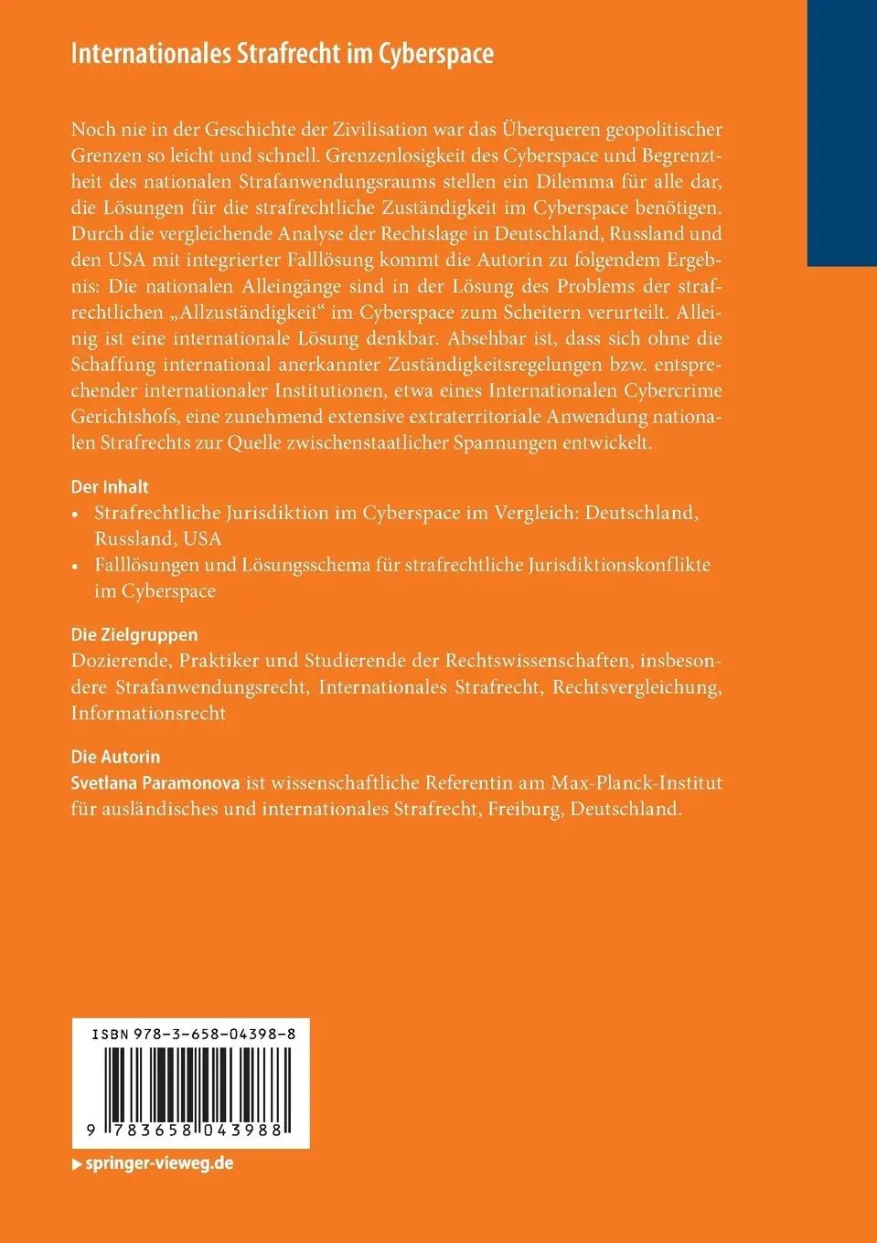 Rückseite: 9783658043988 | Internationales Strafrecht im Cyberspace | Svetlana Paramonova | Buch