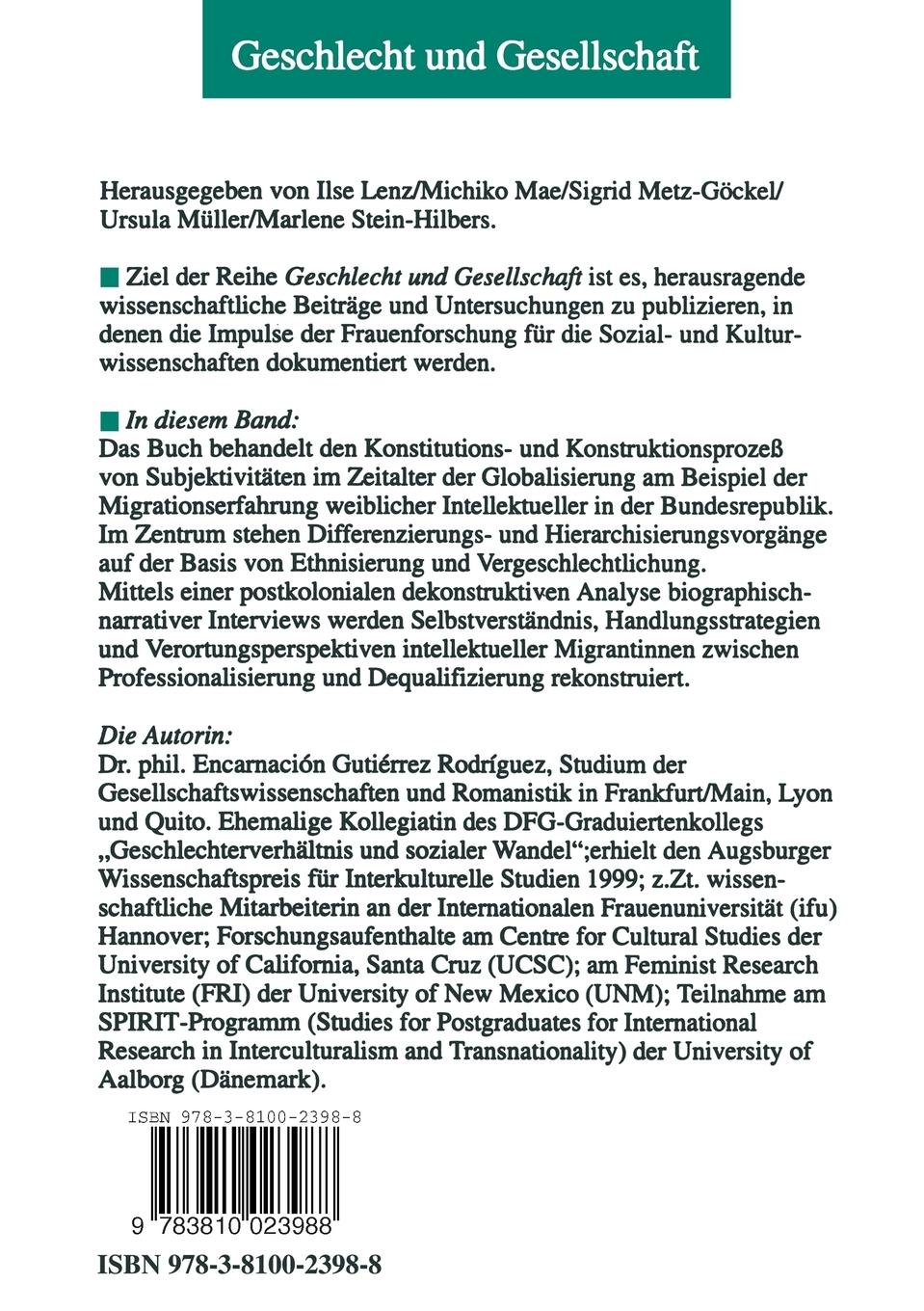 Rückseite: 9783810023988 | Intellektuelle Migrantinnen - Subjektivitäten im Zeitalter von...