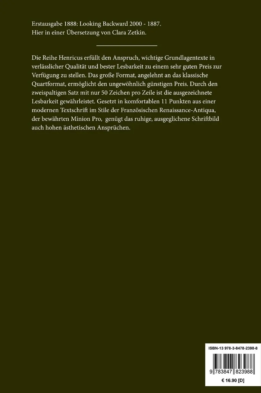 Rückseite: 9783847823988 | Ein Rückblick aus dem Jahre 2000 auf 1887 | Edward Bellamy | Buch