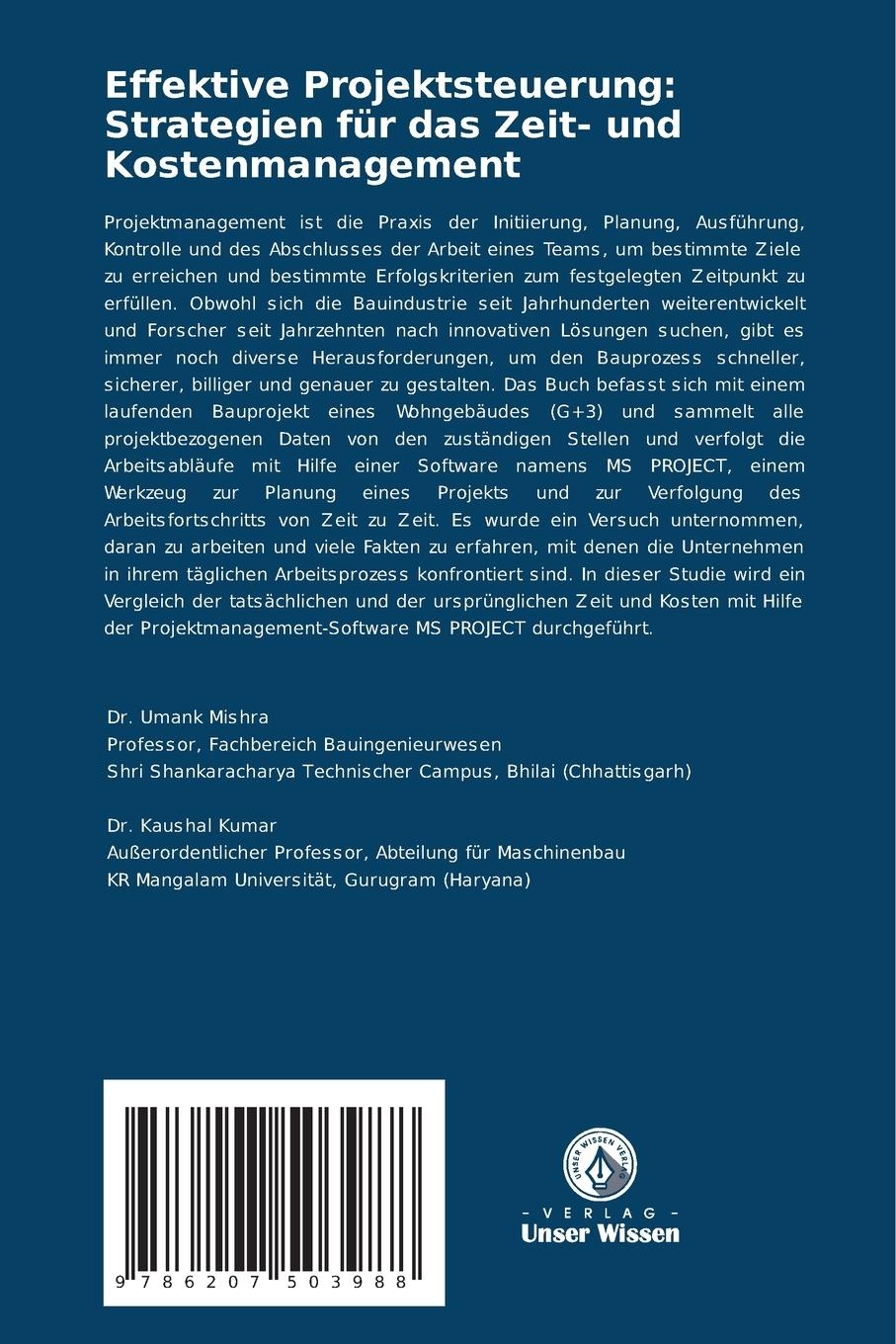 Rückseite: 9786207503988 | Effektive Projektsteuerung: Strategien für das Zeit- und...