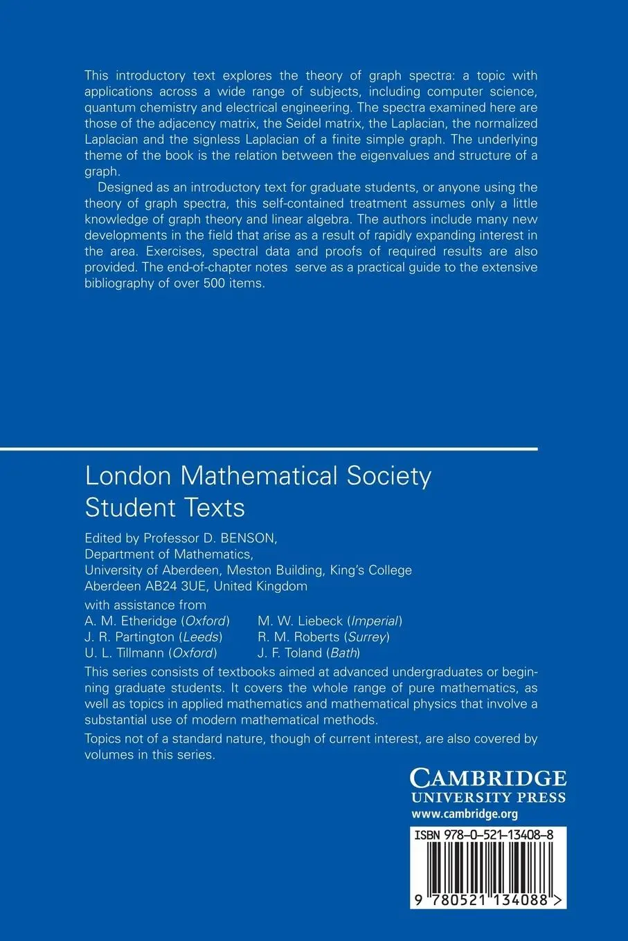 Rückseite: 9780521134088 | An Introduction to the Theory of Graph Spectra | Cvetkovi¿ (u. a.)