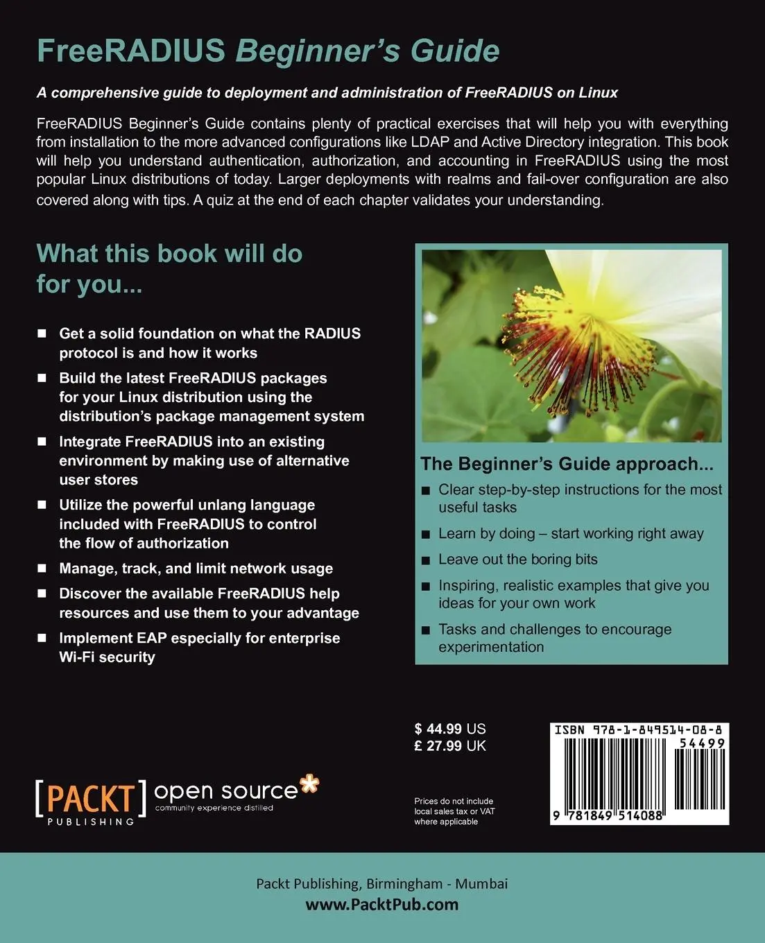 Rückseite: 9781849514088 | Freeradius Beginner's Guide | Dirk van der Walt | Taschenbuch | 2011