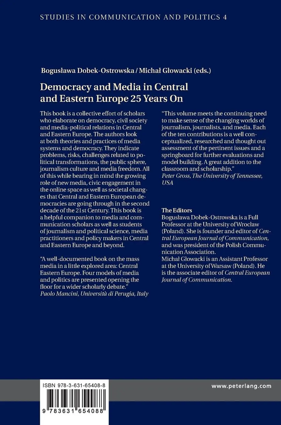 Rückseite: 9783631654088 | Democracy and Media in Central and Eastern Europe 25 Years On | Buch