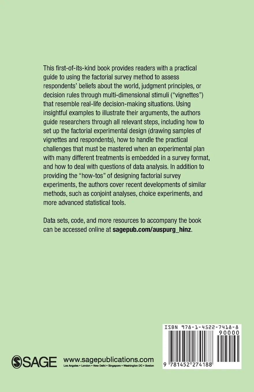 Rückseite: 9781452274188 | Factorial Survey Experiments | Katrin Auspurg (u. a.) | Taschenbuch