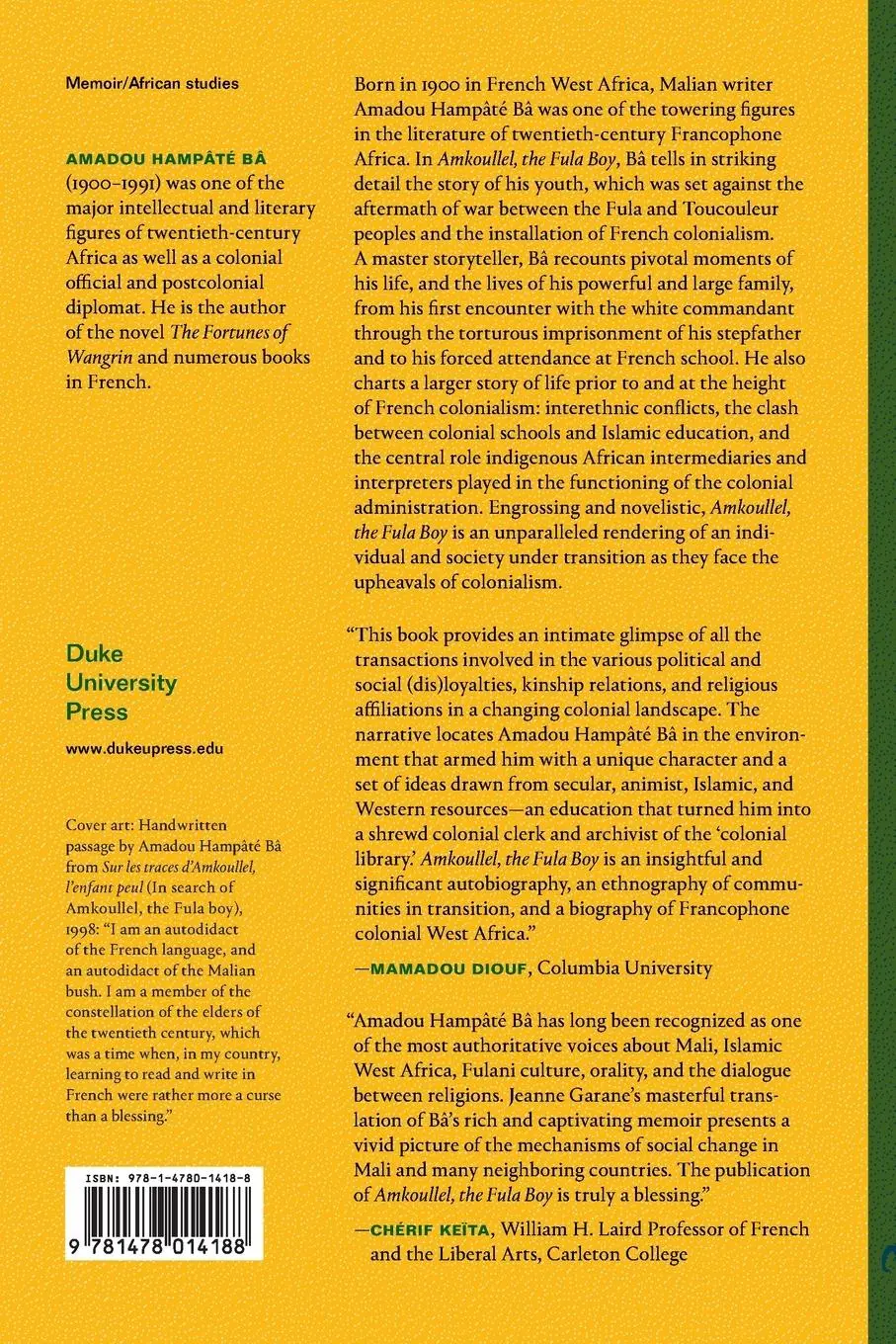 Rückseite: 9781478014188 | Amkoullel, the Fula Boy | Amadou Hampâté Bâ | Taschenbuch | Englisch