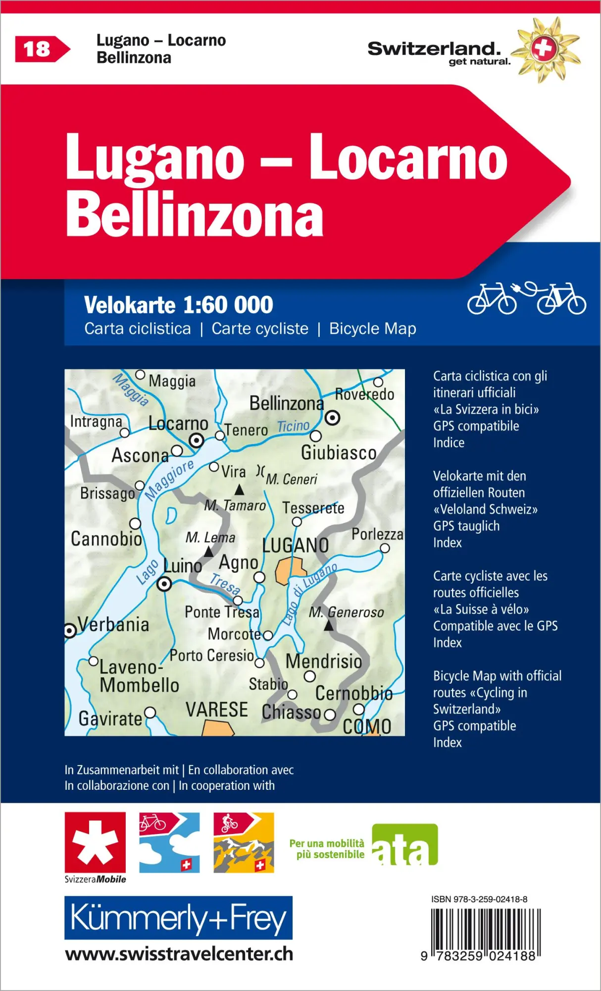 Rückseite: 9783259024188 | Velokarte 18 Lugano, Locarno, Bellinzona 1:60.000 | (Land-)Karte