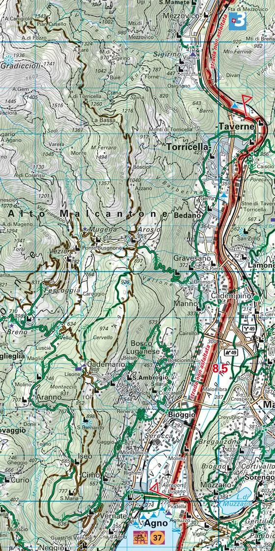 Bild: 9783259024188 | Velokarte 18 Lugano, Locarno, Bellinzona 1:60.000 | (Land-)Karte