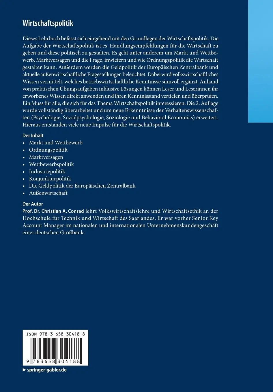 Rückseite: 9783658304188 | Wirtschaftspolitik | Eine praxisorientierte Einführung | Conrad | Buch