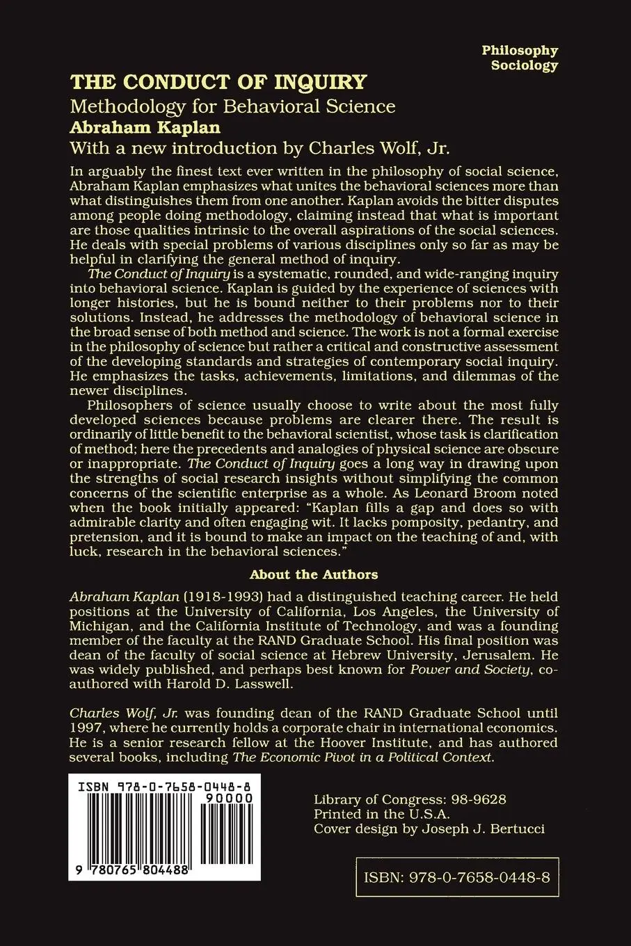 Rückseite: 9780765804488 | The Conduct of Inquiry | Methodology for Behavioural Science | Kaplan