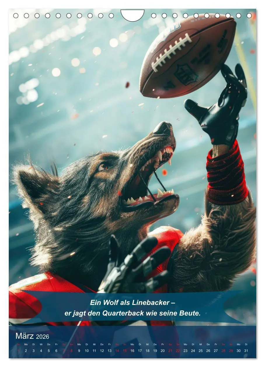 Bild: 9783516254488 | American Football mit tierischem Humor (Wandkalender 2026 DIN A4...