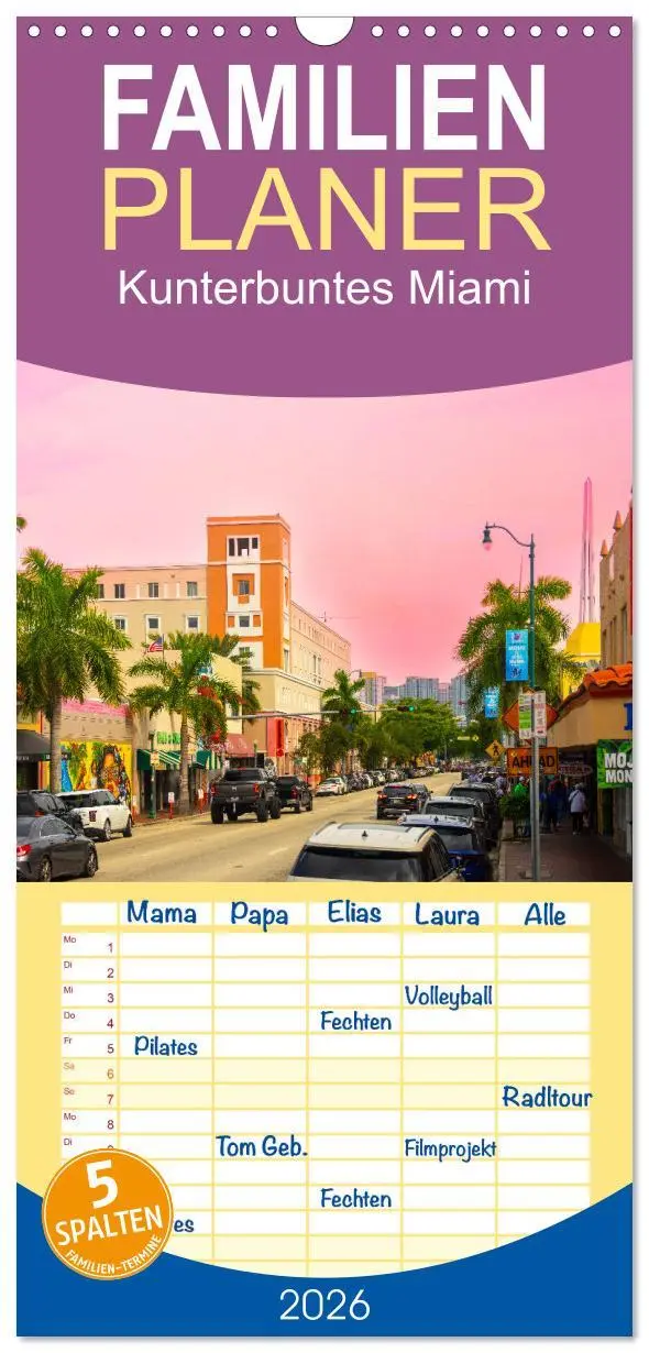 Cover: 9783516494488 | Familienplaner 2026 - Kunterbuntes Miami mit 5 Spalten...