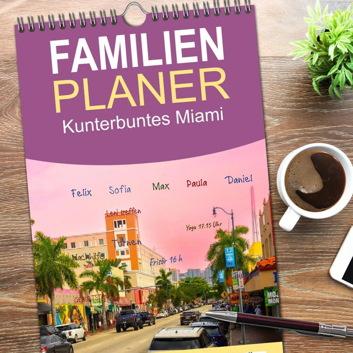 Bild: 9783516494488 | Familienplaner 2026 - Kunterbuntes Miami mit 5 Spalten...