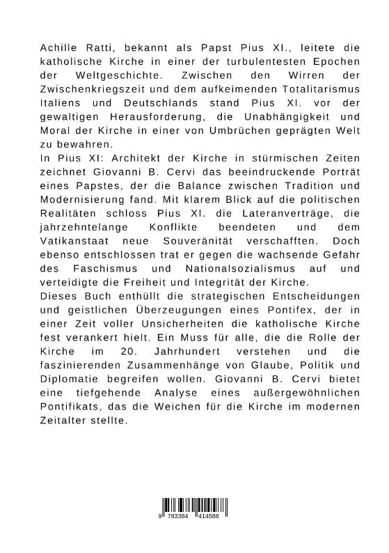 Rückseite: 9783384414588 | Pius XI: Architekt der Kirche in stürmischen Zeiten | Cervi | Buch