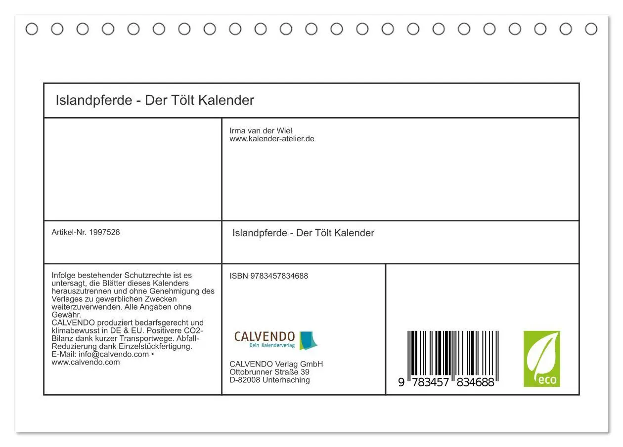 Bild: 9783457834688 | Islandpferde - Der Tölt Kalender (Tischkalender 2026 DIN A5 quer),...