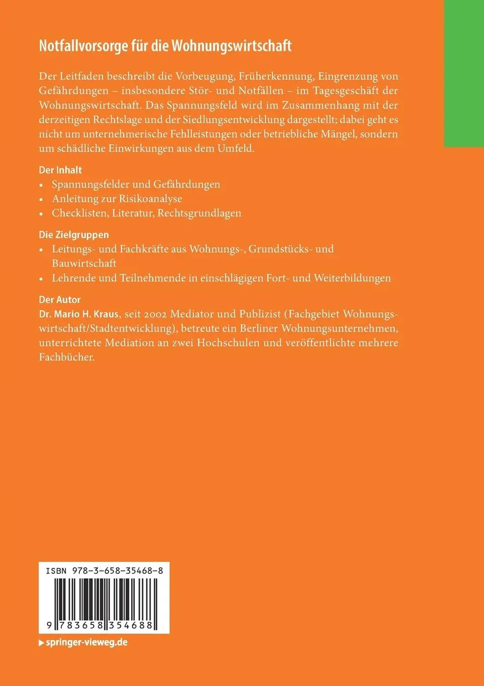Rückseite: 9783658354688 | Notfallvorsorge für die Wohnungswirtschaft | Mario H. Kraus | Buch