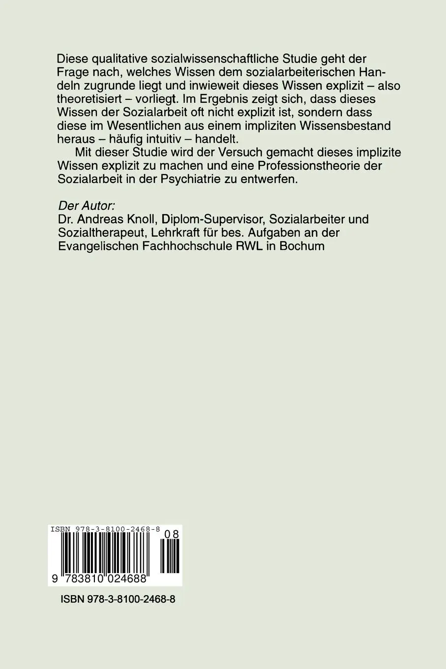 Rückseite: 9783810024688 | Sozialarbeit in der Psychiatrie | Von der Fürsorge zur Sozialtherapie