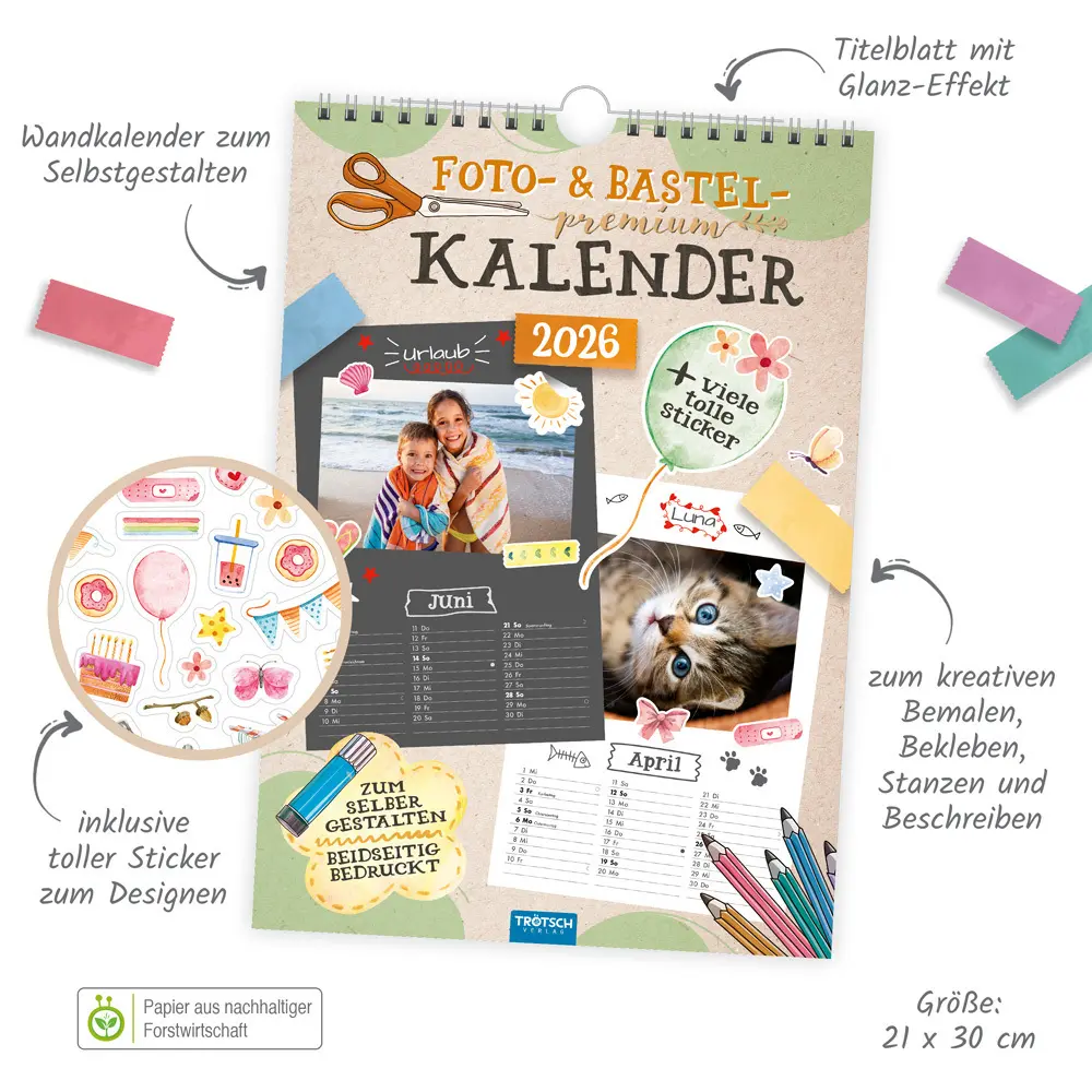 Bild: 9783988024688 | Trötsch Foto- und Bastelkalender Premium A4 2026 mit vielen Stickern