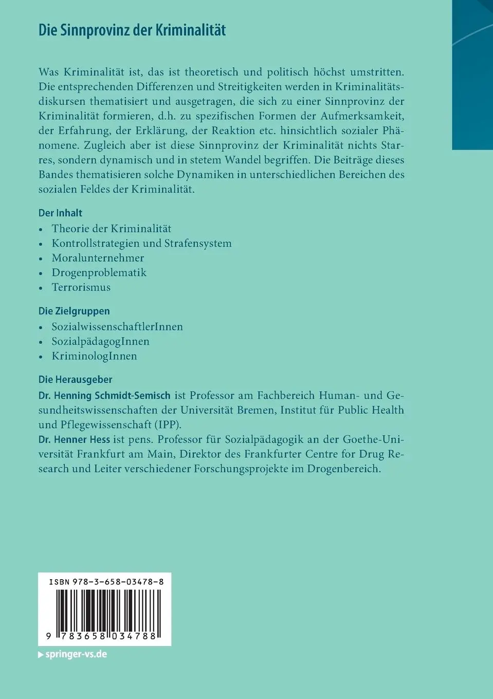 Rückseite: 9783658034788 | Die Sinnprovinz der Kriminalität | Zur Dynamik eines sozialen Feldes