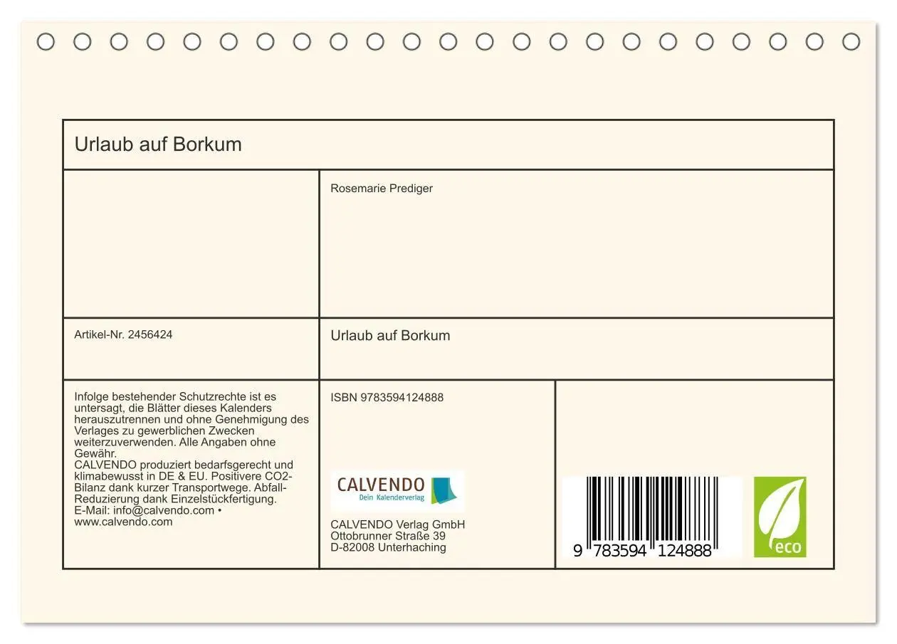 Bild: 9783594124888 | Urlaub auf Borkum (Tischkalender 2027 DIN A5 quer), CALVENDO...