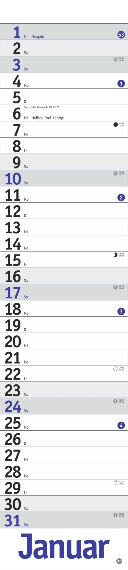 Bild: 9783756414888 | Langplaner, blau 2027 | Heye | Kalender | Streifenplaner Kalender Heye