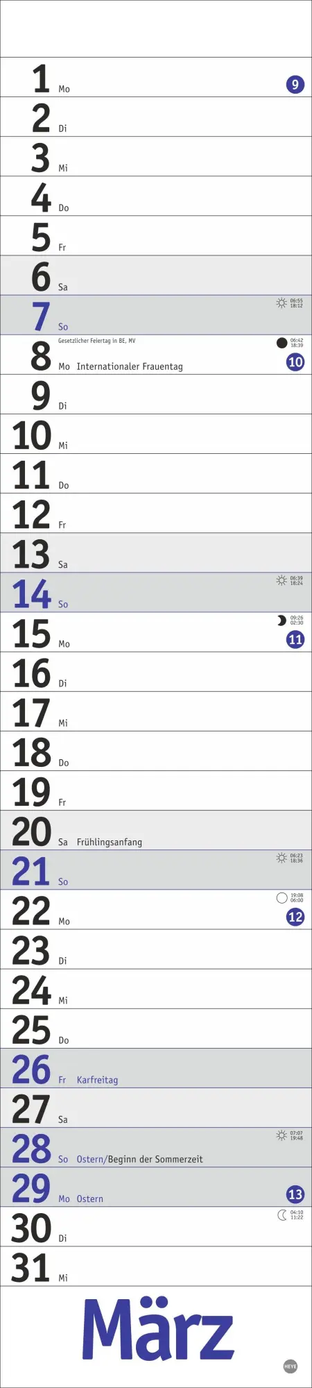 Bild: 9783756414888 | Langplaner, blau 2027 | Heye | Kalender | Streifenplaner Kalender Heye
