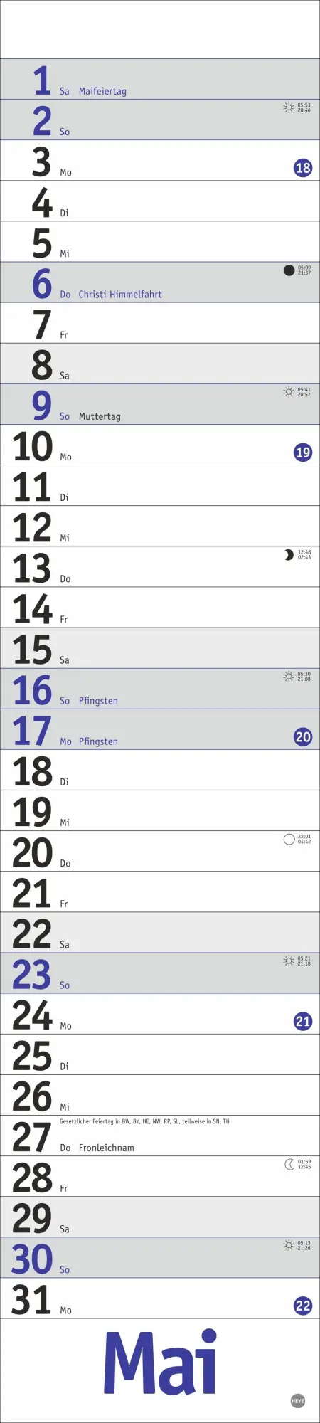 Bild: 9783756414888 | Langplaner, blau 2027 | Heye | Kalender | Streifenplaner Kalender Heye