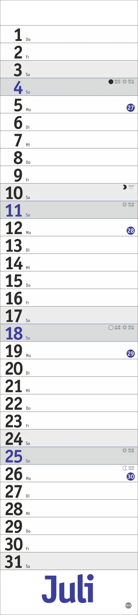 Bild: 9783756414888 | Langplaner, blau 2027 | Heye | Kalender | Streifenplaner Kalender Heye