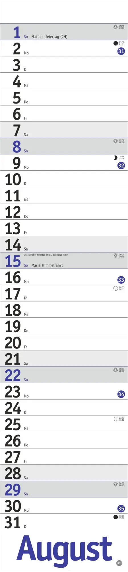 Bild: 9783756414888 | Langplaner, blau 2027 | Heye | Kalender | Streifenplaner Kalender Heye