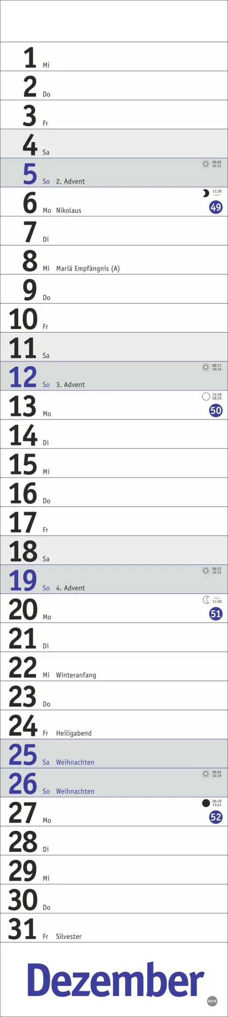 Bild: 9783756414888 | Langplaner, blau 2027 | Heye | Kalender | Streifenplaner Kalender Heye