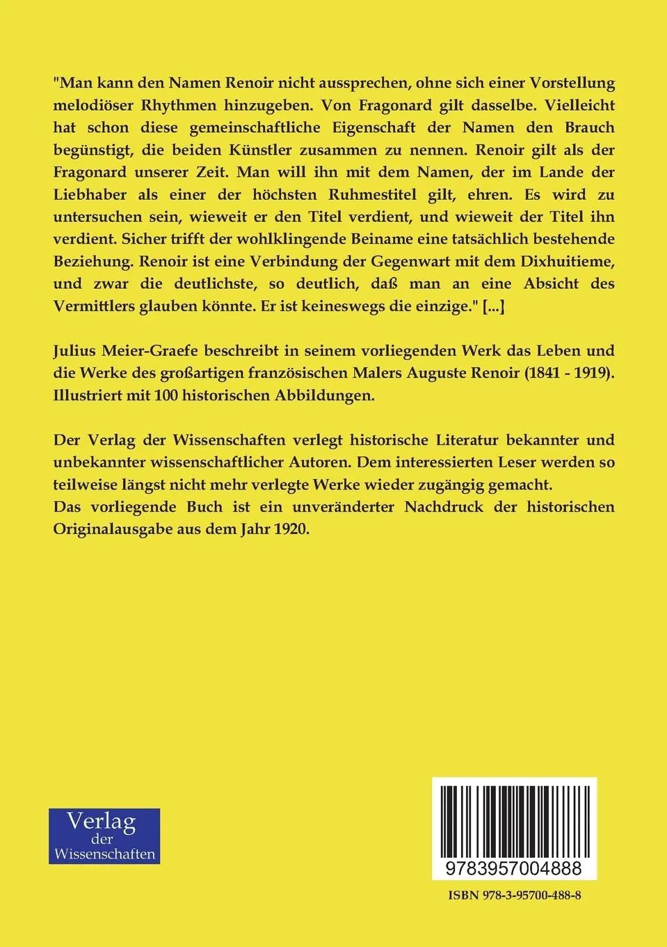 Rückseite: 9783957004888 | Auguste Renoir | Julius Meier-Graefe | Taschenbuch | 188 S. | Deutsch