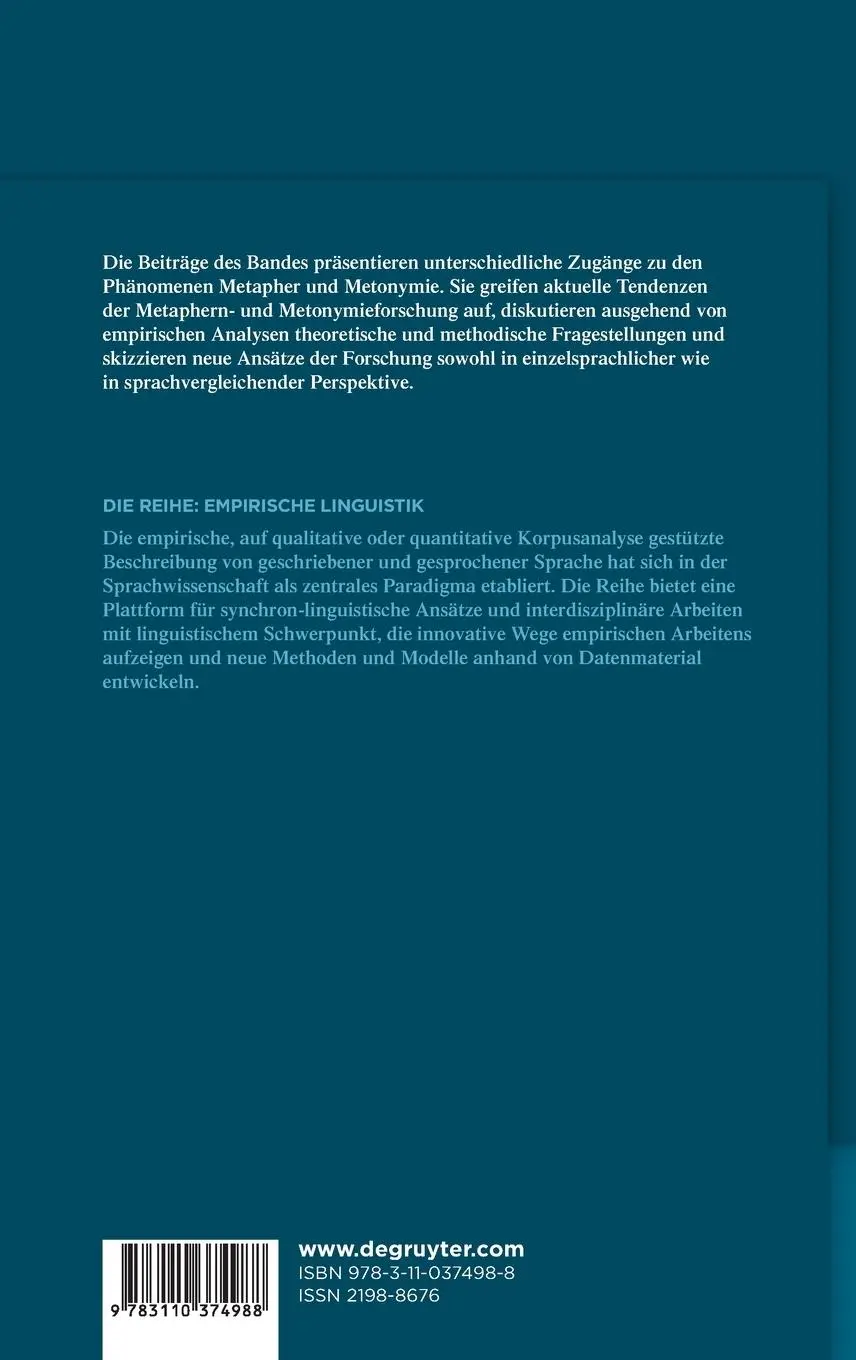 Rückseite: 9783110374988 | Metapher und Metonymie | Klaus-Michael Köpcke (u. a.) | Buch | VIII