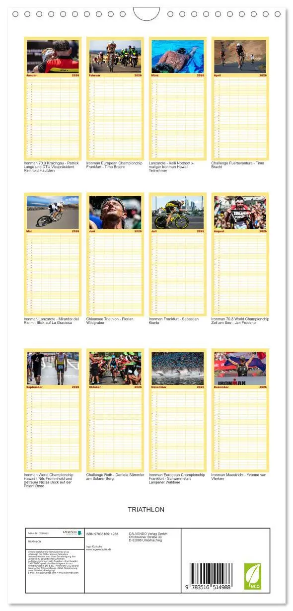 Bild: 9783516514988 | Familienplaner 2026 - TRIATHLON mit 5 Spalten (Wandkalender, 21 x...