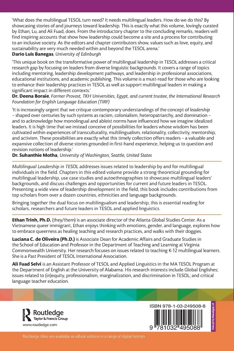 Rückseite: 9781032495088 | Multilingual Leadership in TESOL | Ali Fuad Selvi (u. a.) | Buch