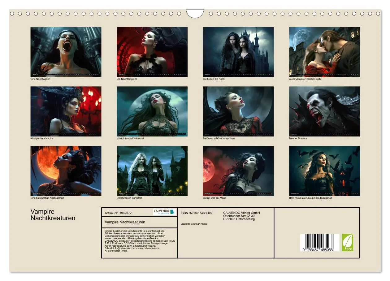 Bild: 9783457485088 | Vampire Nachtkreaturen (Wandkalender 2026 DIN A3 quer), CALVENDO...